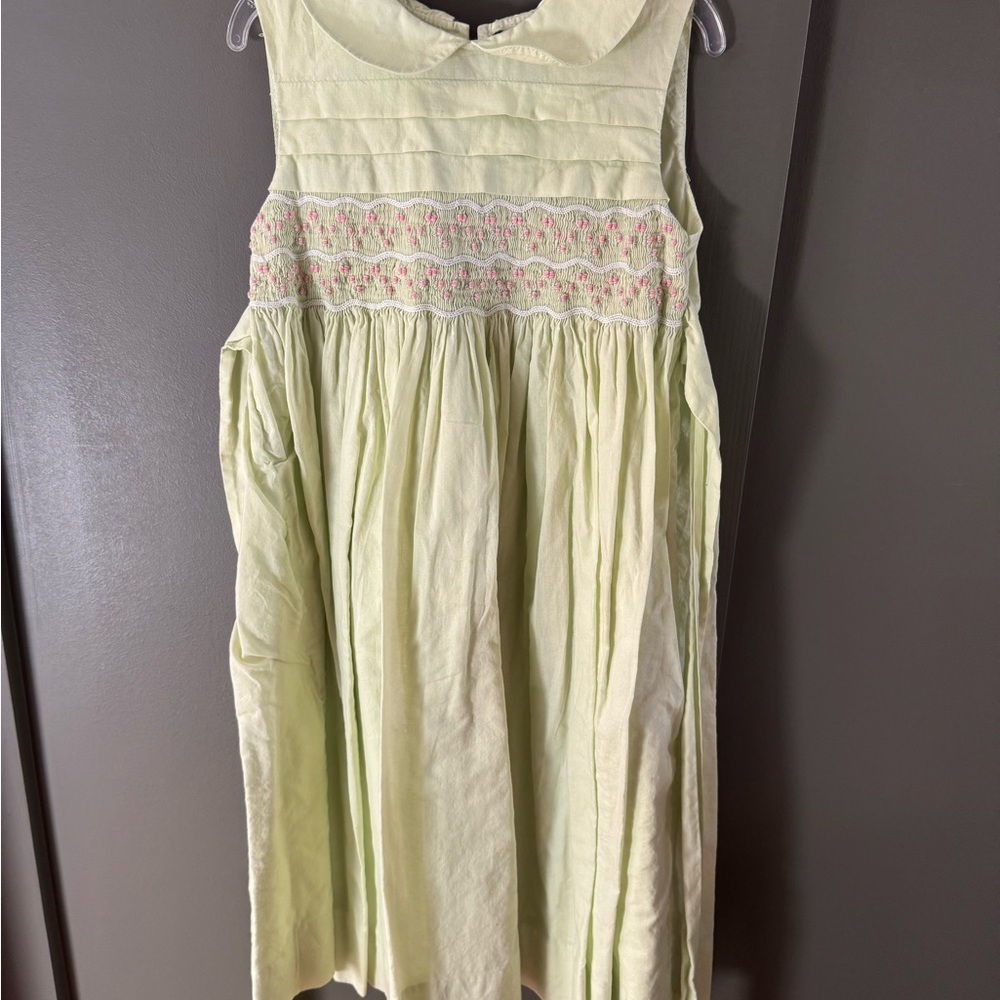 Strasburg Bright Green Smocked Sundress Sleeveless Casual